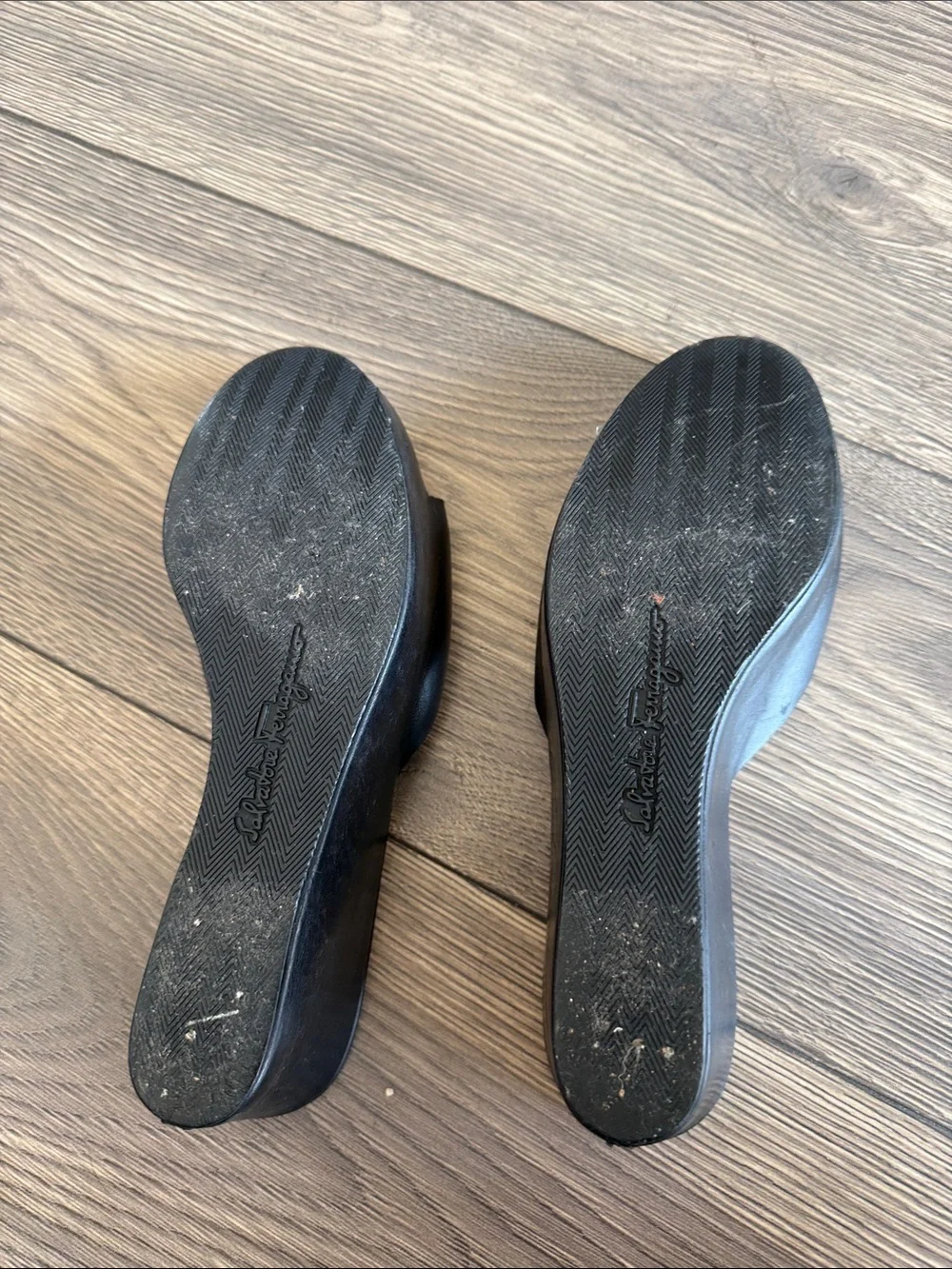 Salvatore Ferragamo Black Leather Gancini Platform Slide Sandals 9.5B